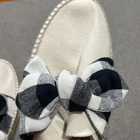 Loeffler Randall Canvas Rowen Beige Gingham Black & White Bow Espadrille - Picture 14 of 14